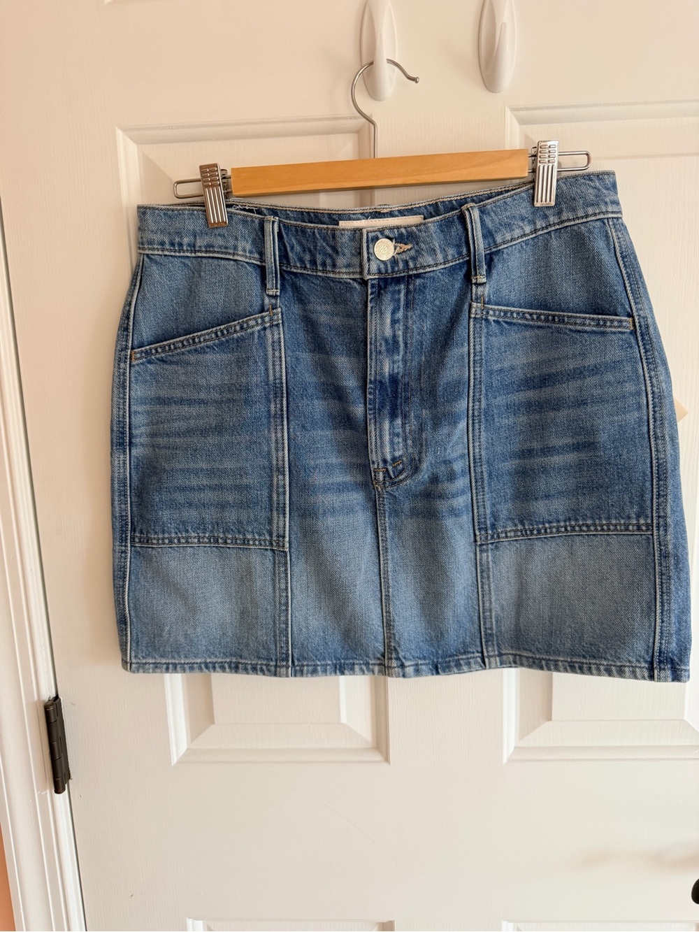 NWT - Mother Lineup Swooner Blue Denim Mini Skirt - Casual Patch Pocket